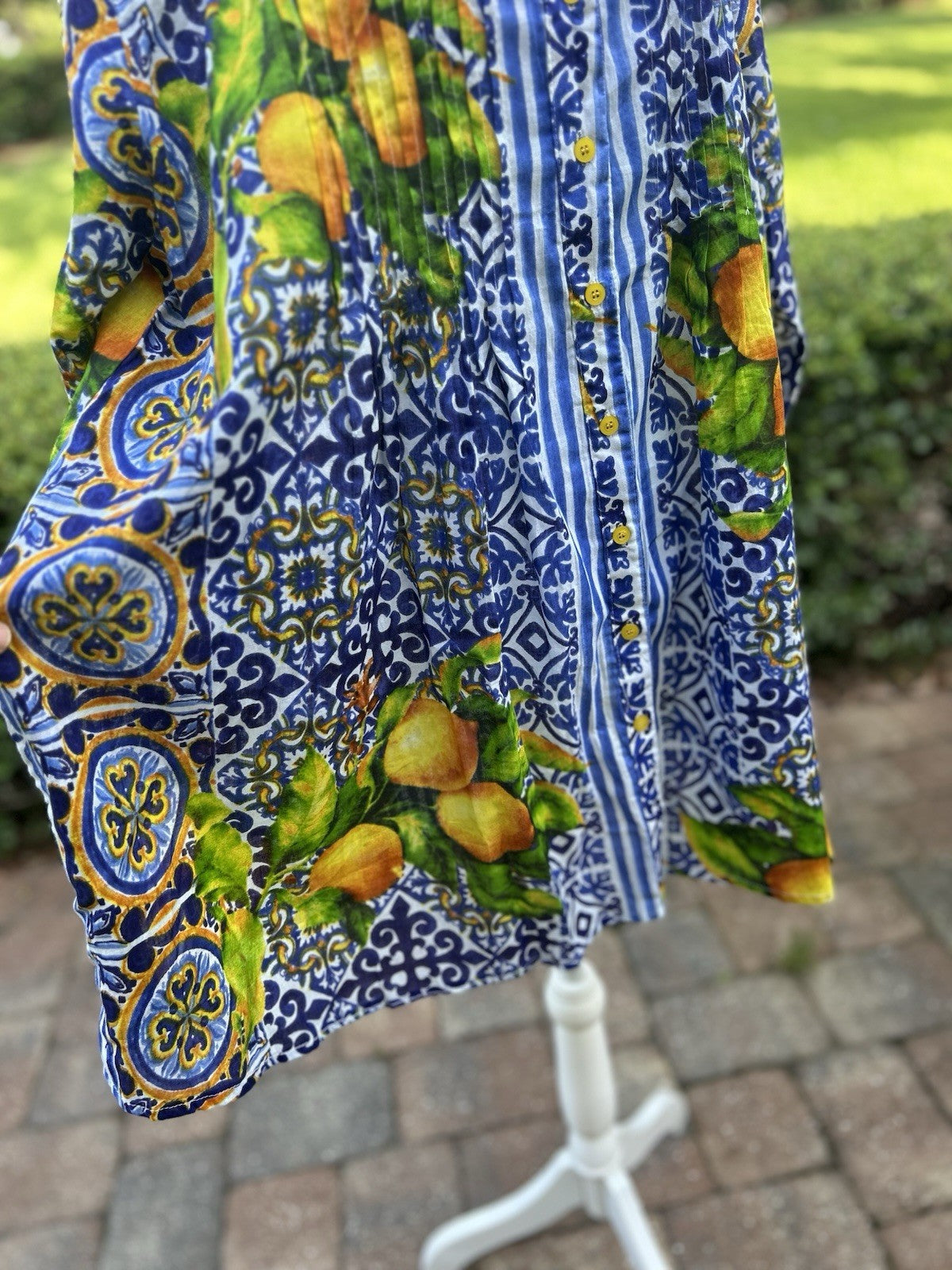 Antica Sartoria Blue & Lemon Button Down Shirt Xl NWT