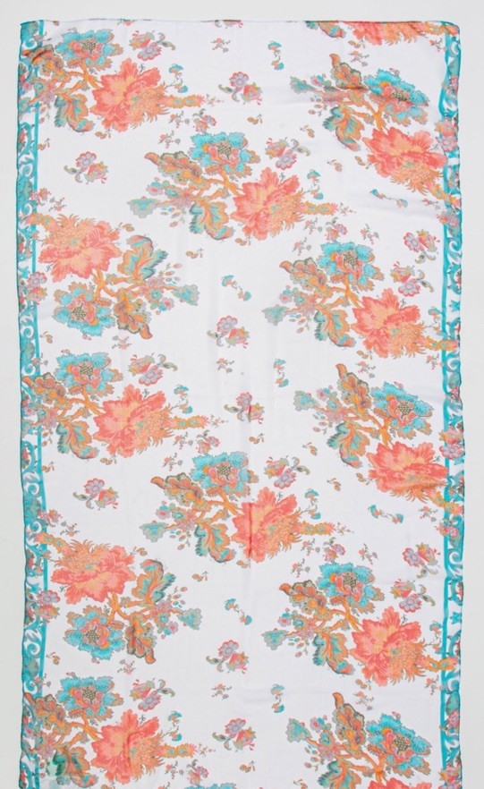 ANTICA SARTORIA 2025 PINK & BLUE FLOWERS WHITE BACKGROUND POLY CHIFFON SCARF