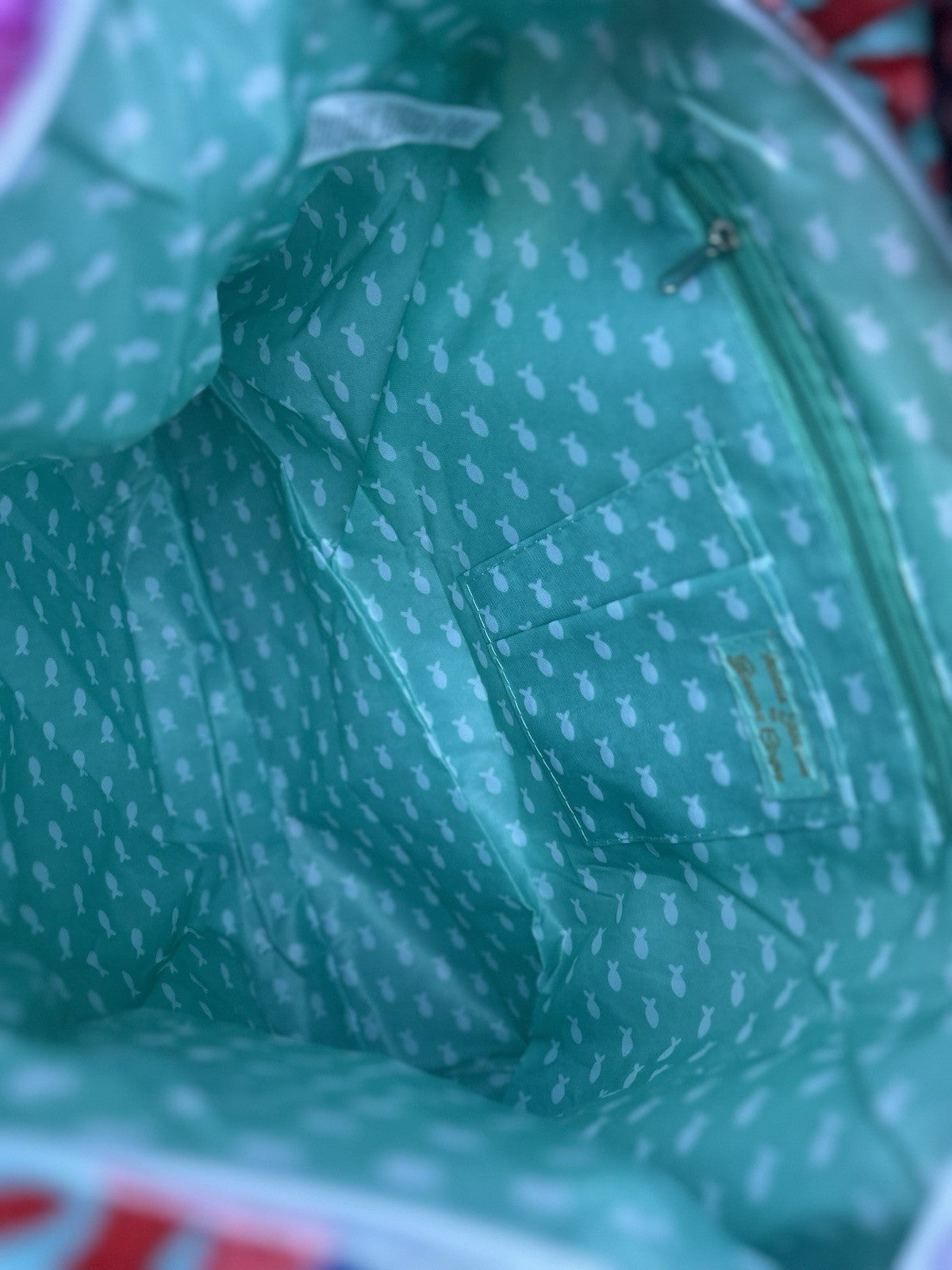 Antica Sartoria 2024 Aqua Lemon 🍋 Zigzag Beach Tote Bag Lined Inside NWT