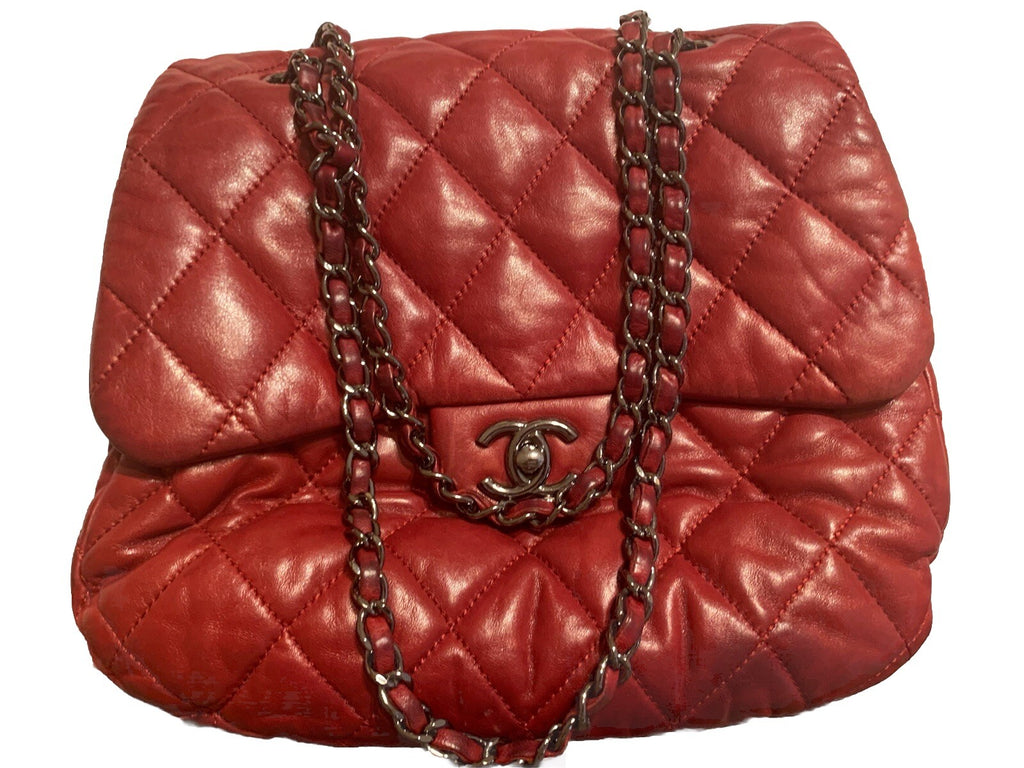 CHANEL ACCORDION FLAP BAG Burgundy In Quilted Leather