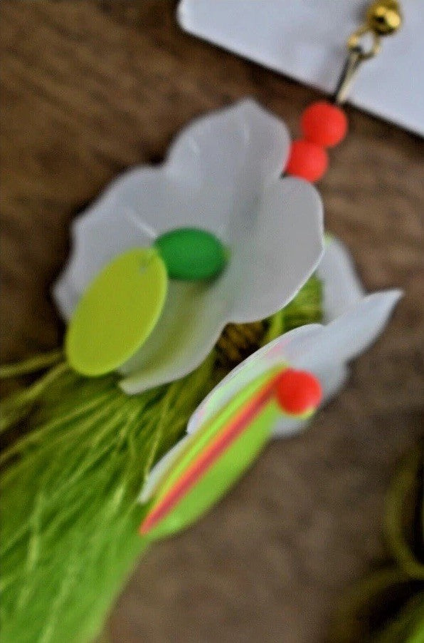 ANTICA SARTORIA WHITE FLOWERS LIME AND HOT ORANGE PIERCED EARRINGS NWT