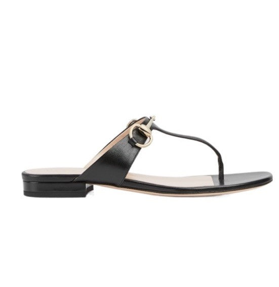 Gucci Women Horsebit Thong Sandals In Black Size 38 NIB