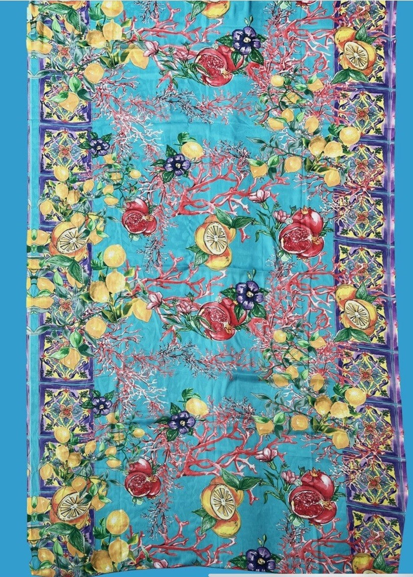 ANTICA SARTORIA 2024 LEMONS AND CORAL SCARF 40x70 NWT Polychiffon