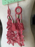 ANTICA SARTORIA ROSA / PINK FLOWERS LACE BEADS EARRINGS PIERCED  NWT