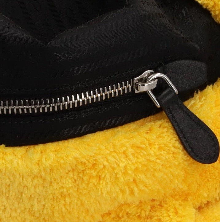 Prada Terry Lemon Yellow Beach Boat Party Tote Bag Black Logo New