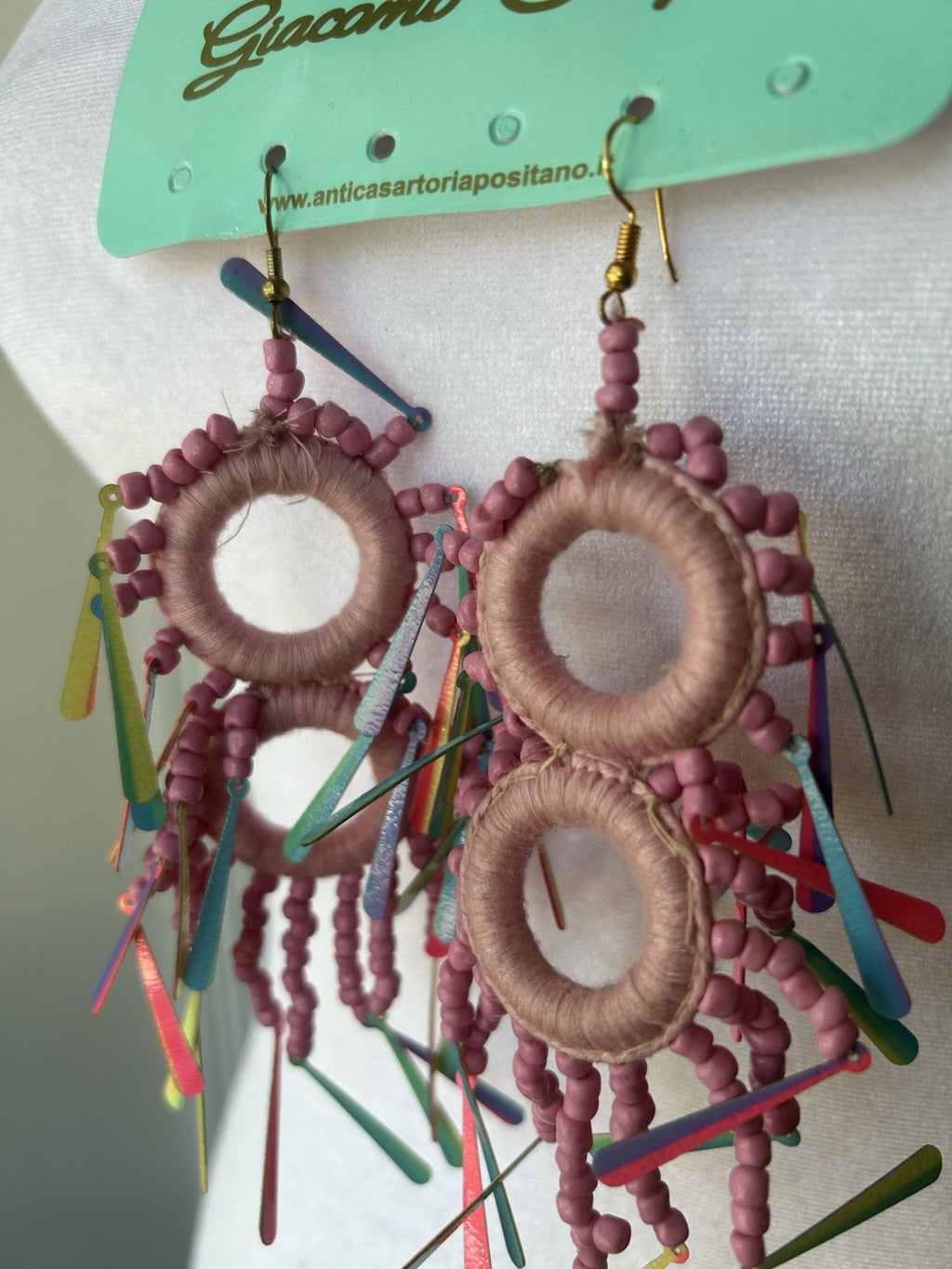 ANTICA SARTORIA PINK CIRCLES WITH NEON DANGLES EARRINGS NWT