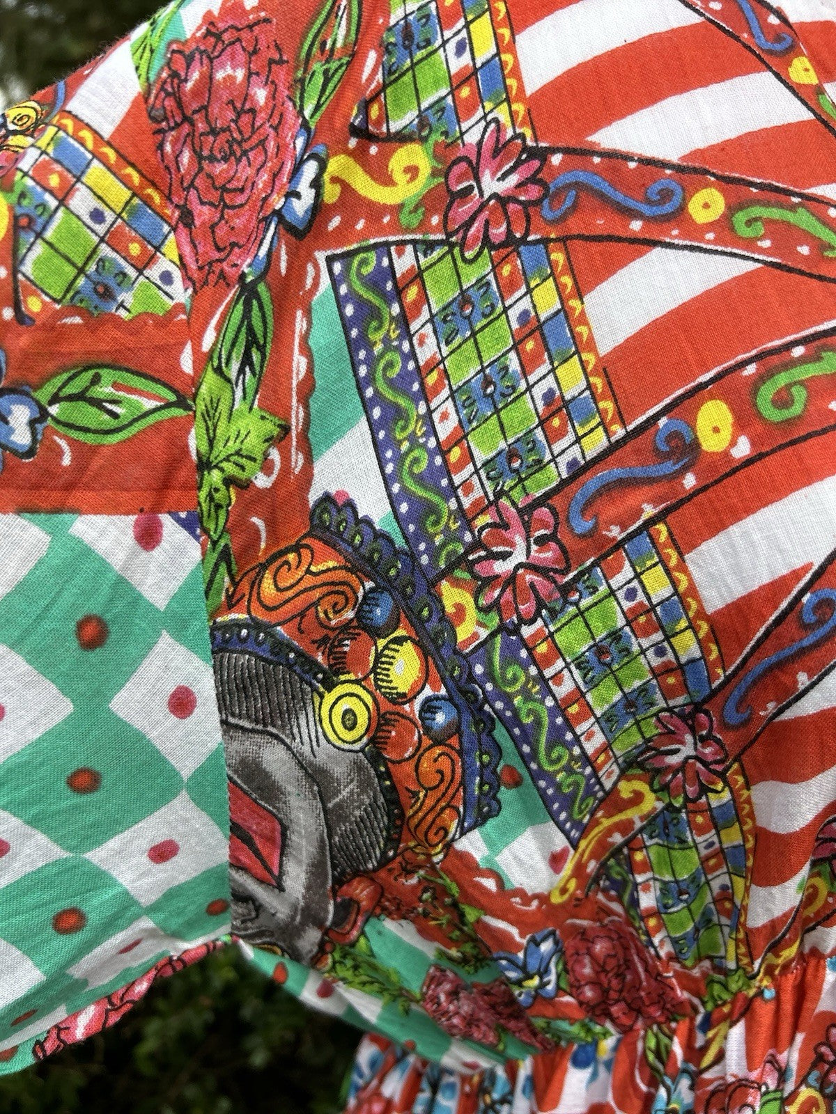 Antica Sartoria 2024 Gorgeous Print Green & Red Long Beaded V Neck Dress NWT O/S