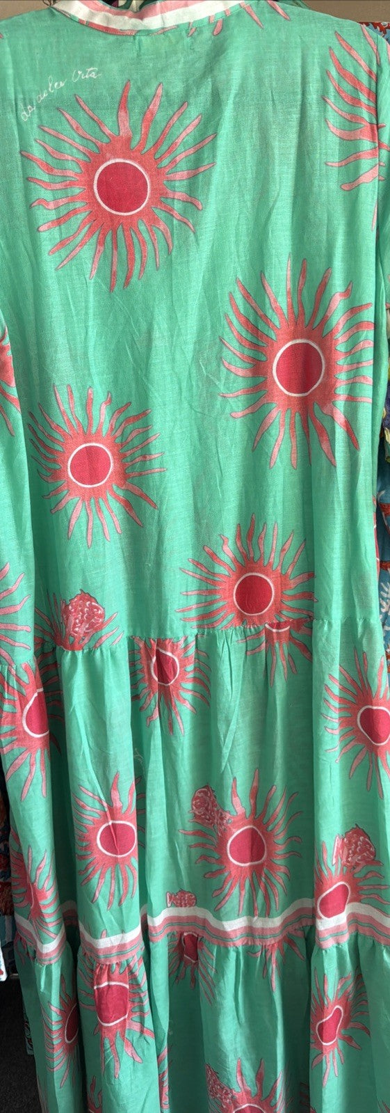 Antica Sartoria 2026 Fuxia Aqua Sunburst Tie Front Long Dress Sample
