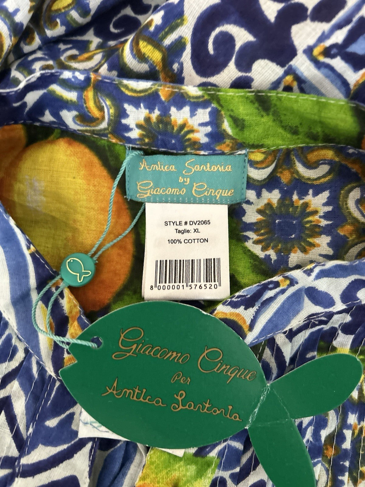 Antica Sartoria Blue & Lemon Button Down Shirt Xl NWT