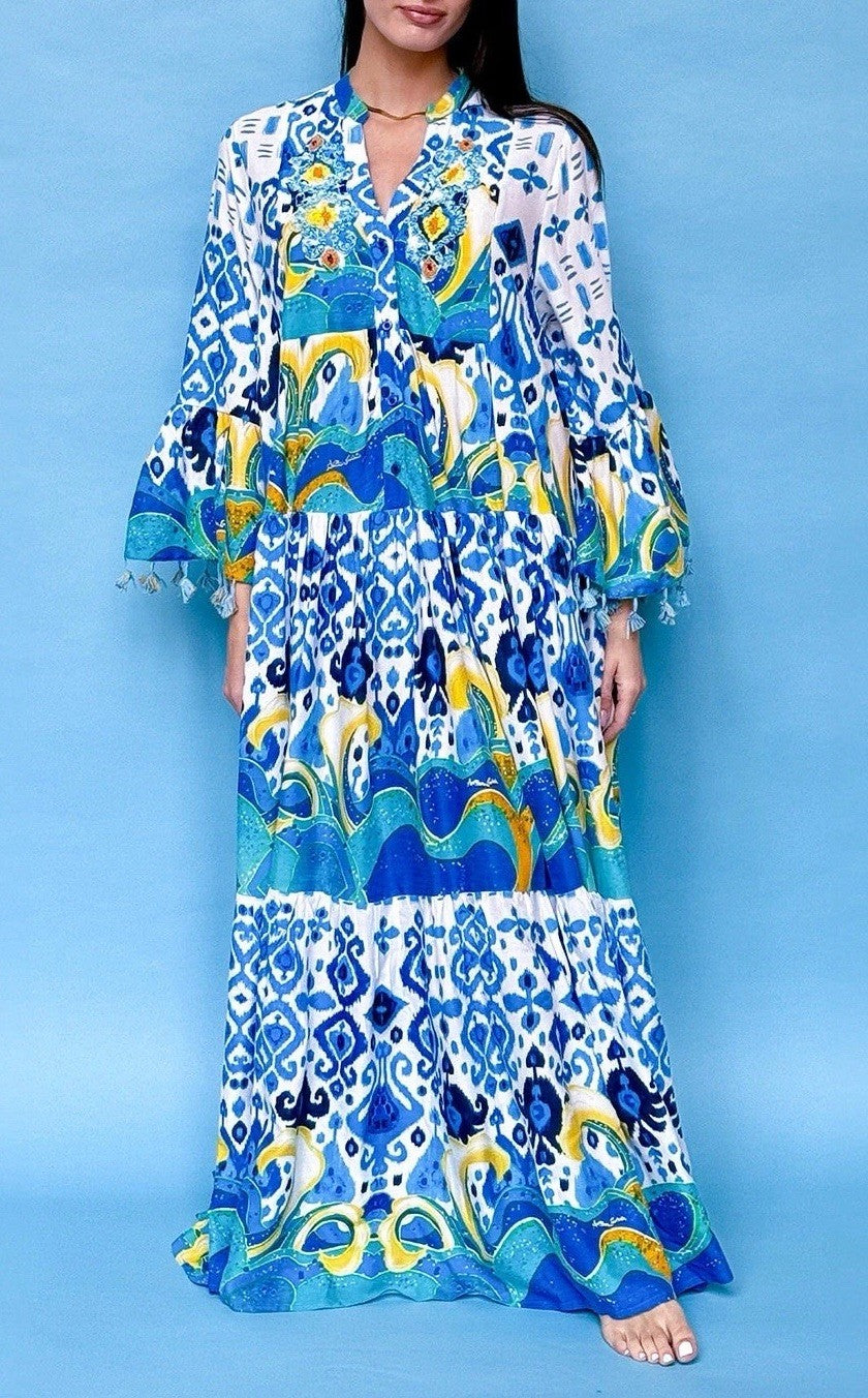 Antica Sartoria 2024 Long Blue & White Dress NWT O/S