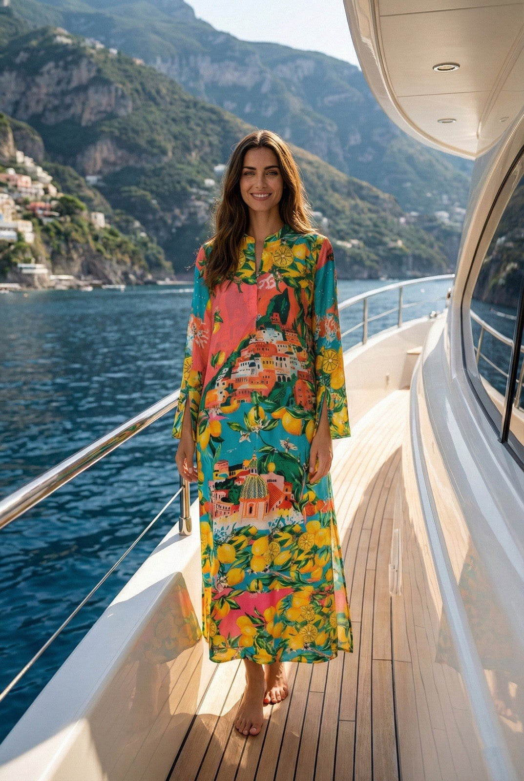 Antica Sartoria 2026 Positano Pink Lemon Long Kaftan Gorgeous L/XL