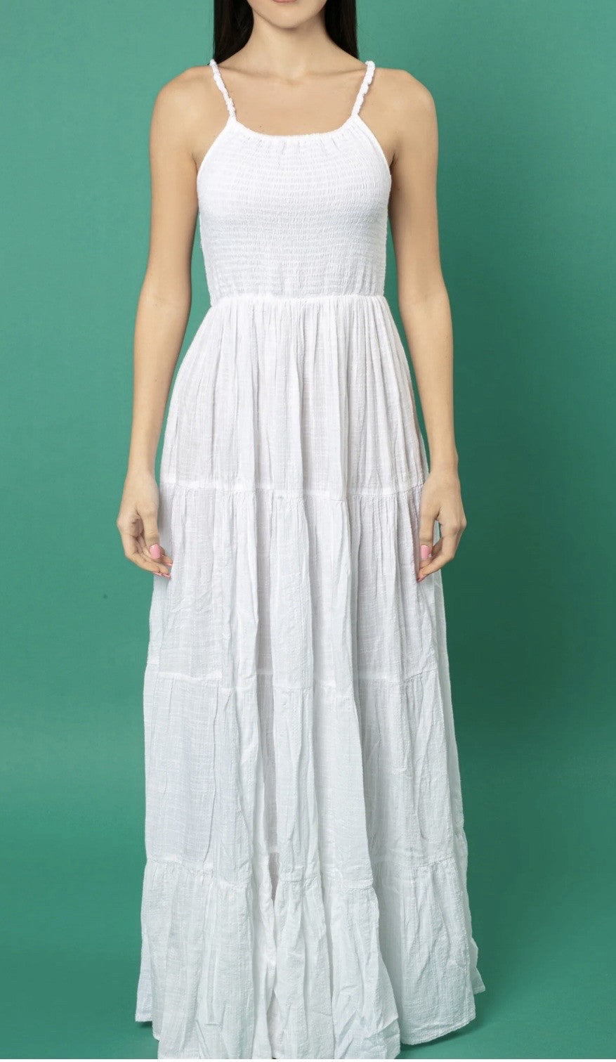 Antics Sartorial 2025 White Smocked Top Linen Cotton long Dress NWT O/S