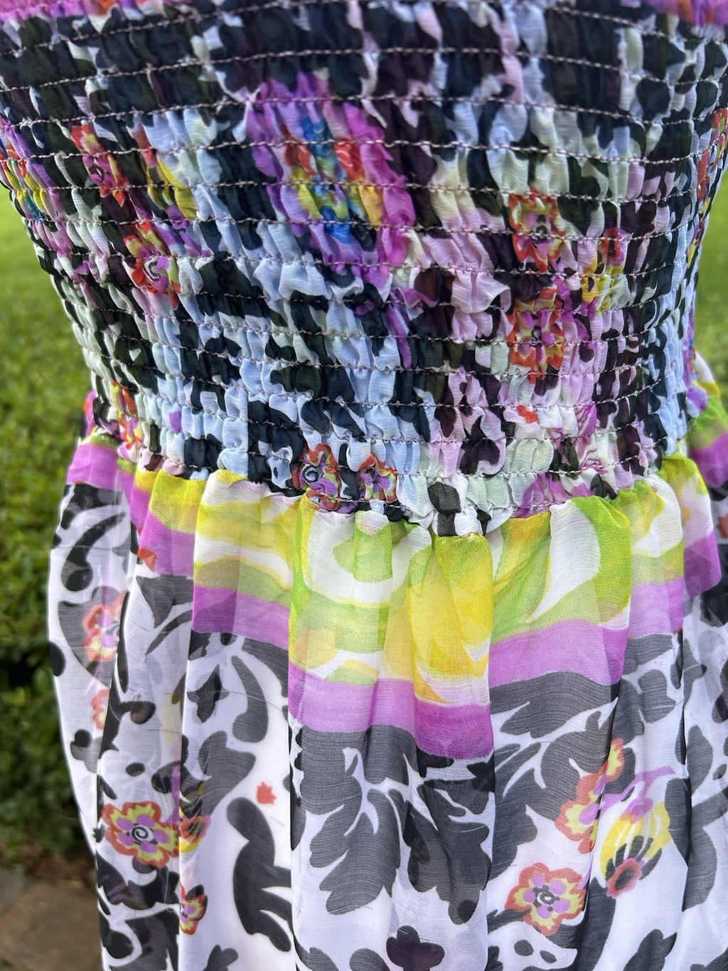 Antica Sartoria Lime & Pink Blue Fun print STRAPPY  Smocked Top Dress NWT O/S