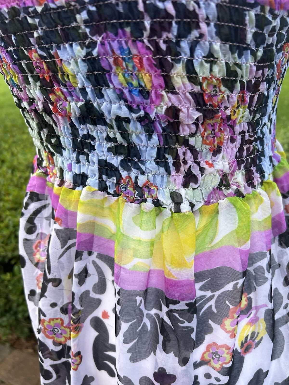 Antica Sartoria Lime & Pink Blue Fun print STRAPPY  Smocked Top Dress NWT O/S