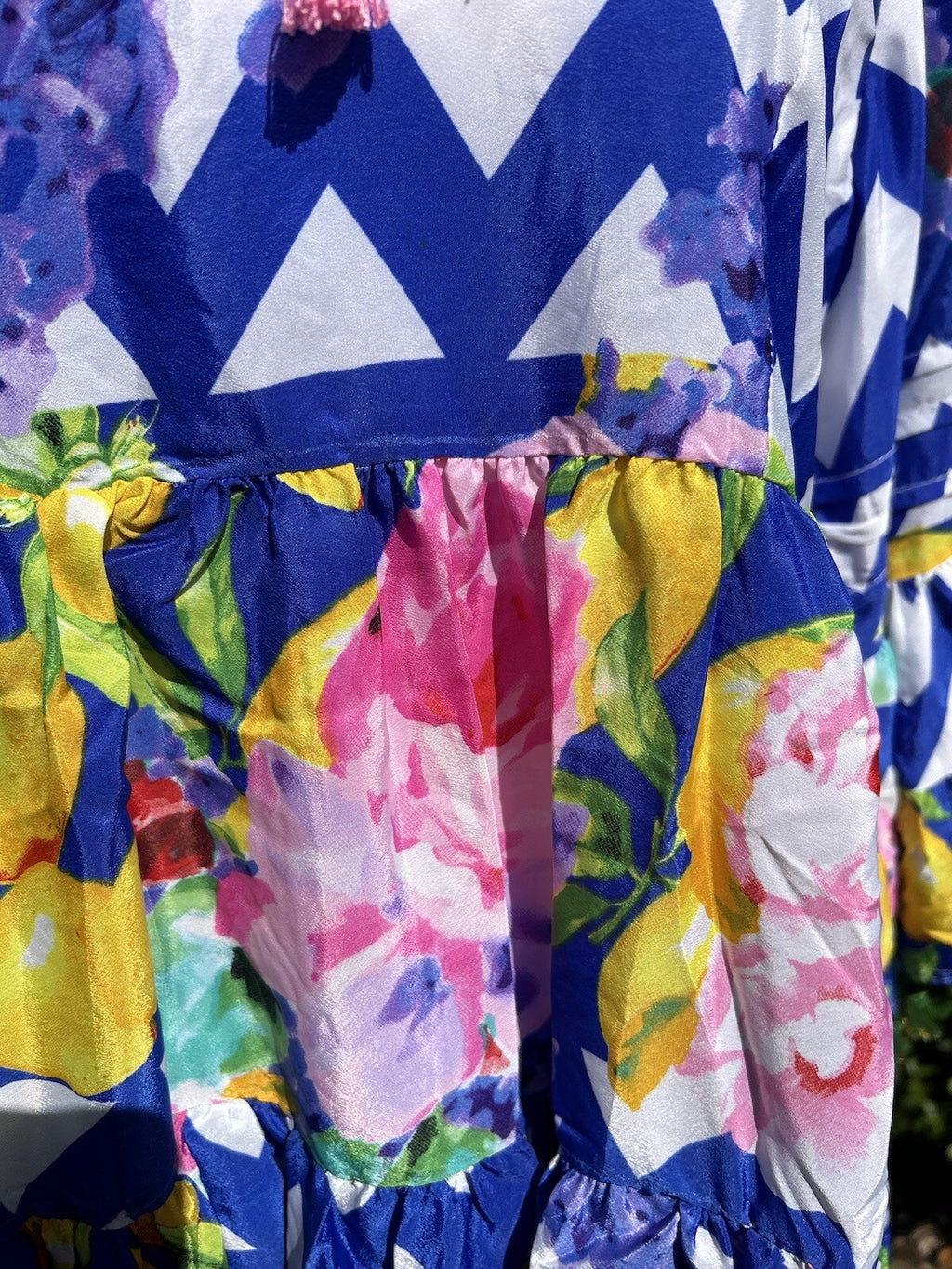 Antica Sartoria Lemon Cobalt Blue White Pink Zigzag Dress NWT LAST ONE