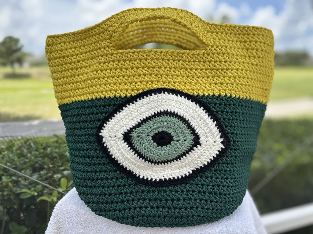 Crochet Hand Woven Evil Eye Bag Luxury Macrame knit Bucket bag Multicolor 🧶🧿