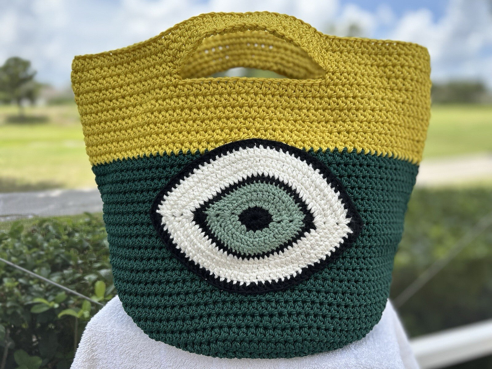 Crochet Hand Woven Evil Eye Bag Luxury Macrame knit Bucket bag Multicolor 🧶🧿
