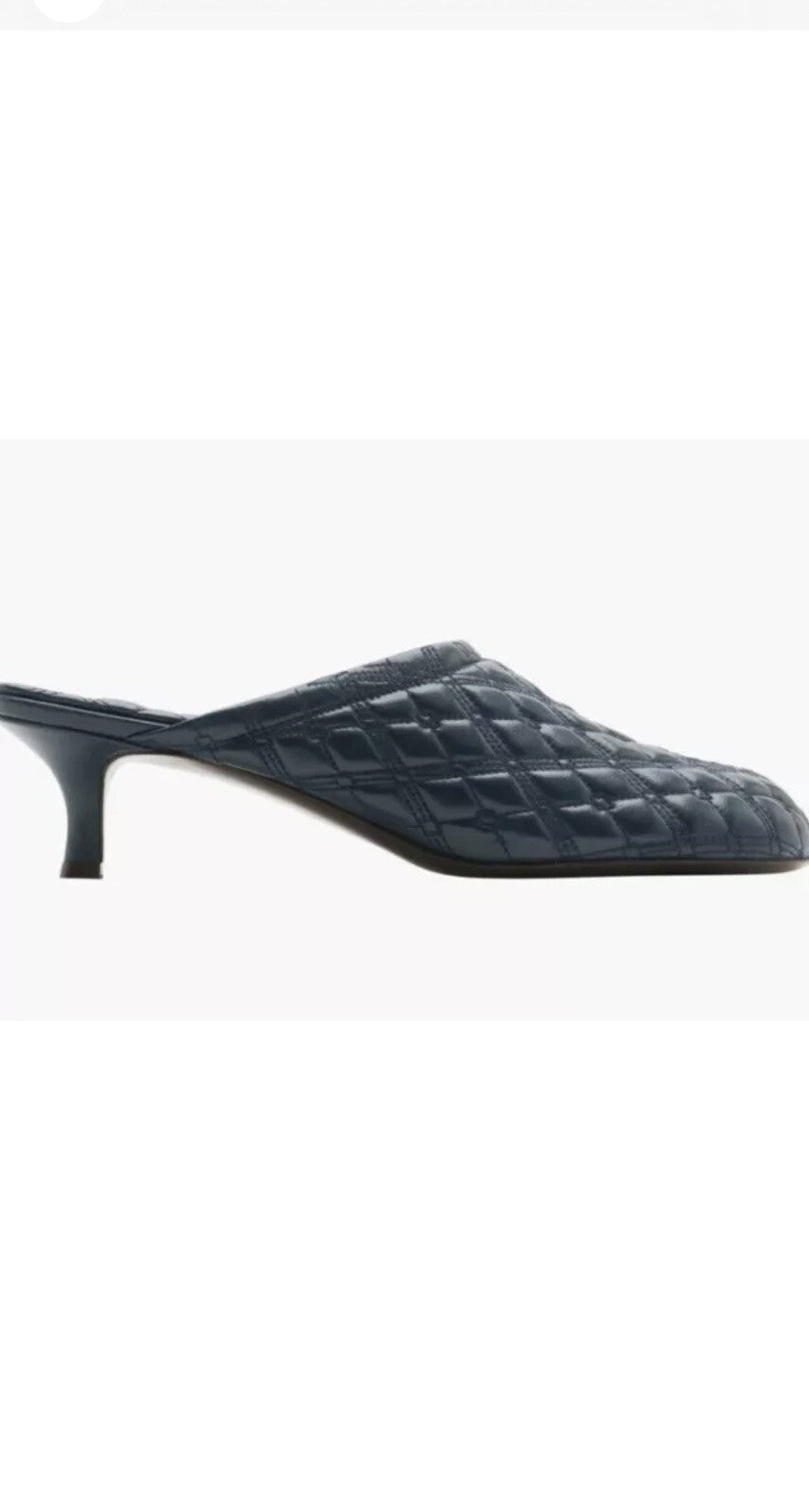 NWB Burberry Kitten Heel Navy Blue Quilted Logo EKD Mules Slip Ons 39