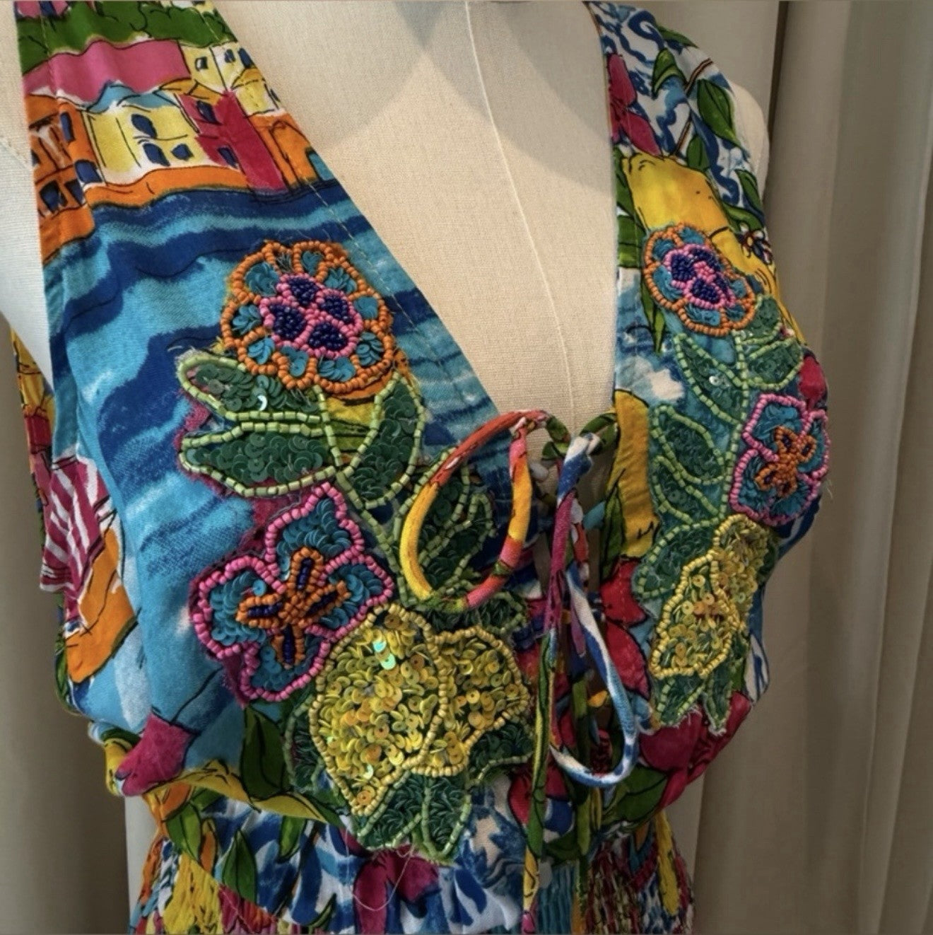 ANTICA SARTORIA 2024 CITY BY THE SEA SORRENTO LONG Back Short Front DRESS NWT OS