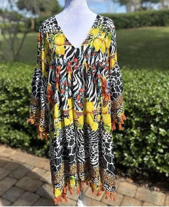 Antica Sartoria 2023 Lemon Orange And Zebra Dress NWT O/S