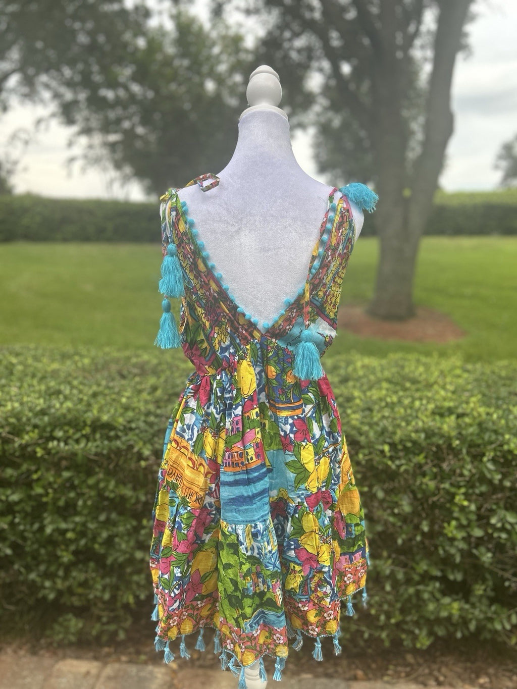Antica Sartoria 2024 Antica Sartoria Sorrento Theme V Neck Blue Tie Dress Nwt