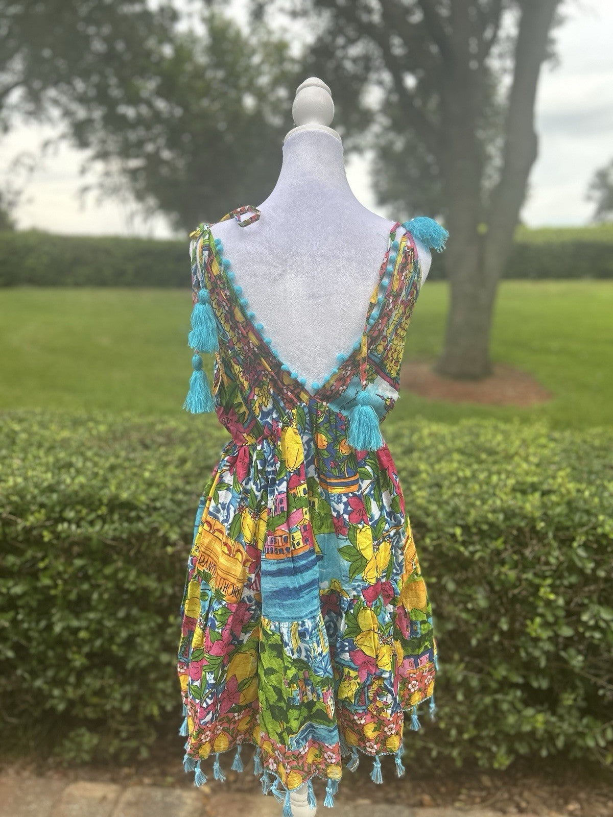 Antica Sartoria 2024 Antica Sartoria Sorrento Theme V Neck Blue Tie Dress Nwt