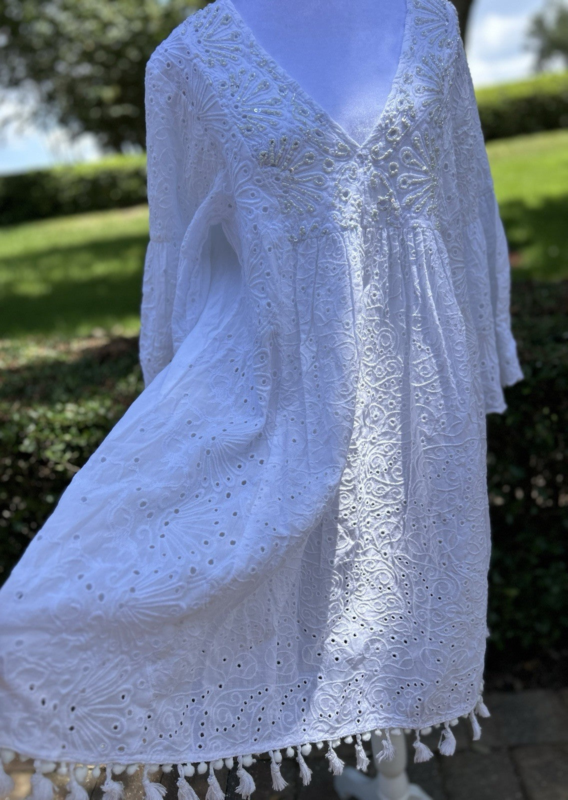 Antica Sartoria 2024 White Beaded V Neck Dress Nwt O/S Gorgeous