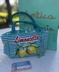 Antica Sartoria 2025 Lemon Turquise White Striped Tote Zipper Bag NWT