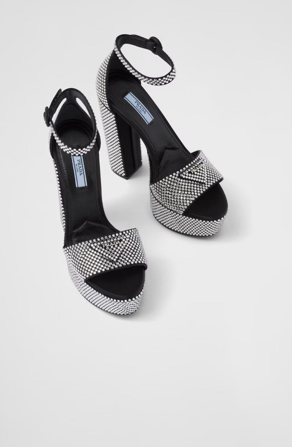 Prada Satin platform sandals with crystals Size 38.5 New 100% Authentic