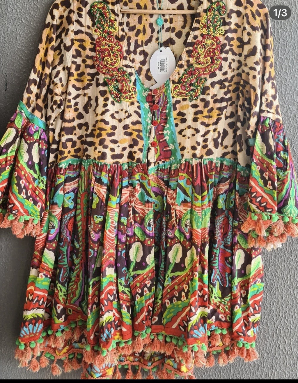 Antica Sartoria Leopard & Flowers 3 Button Flare Dress Top 🐆❤️💚