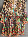 Antica Sartoria Leopard & Flowers 3 Button Flare Dress Top 🐆❤️💚