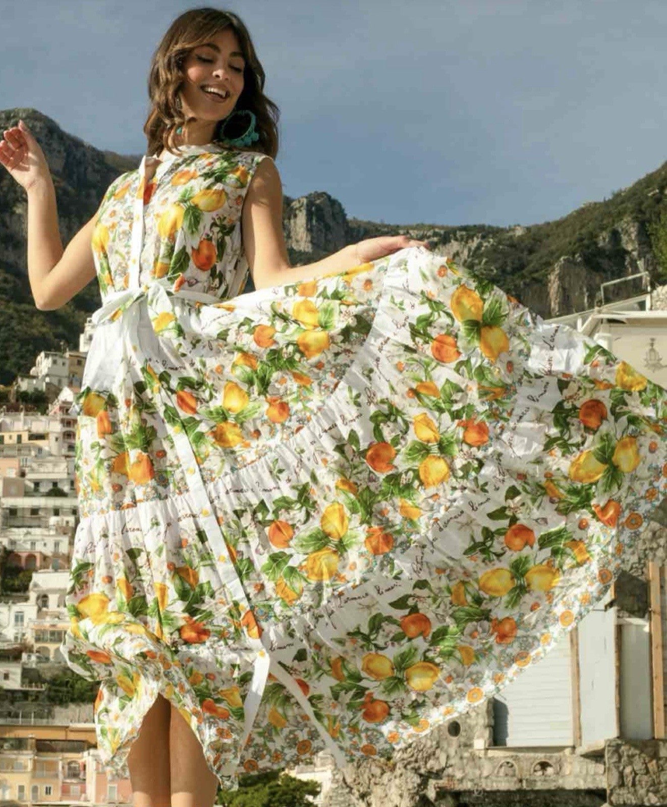 Antica Sartoria 2026 Lemon Green Long Sleeveless Button Down Tie Front Dress L/X
