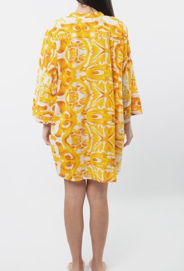 Antics Sartorial 2025 Yellow & White Button Front Kaftan Shirt L/xl NWT