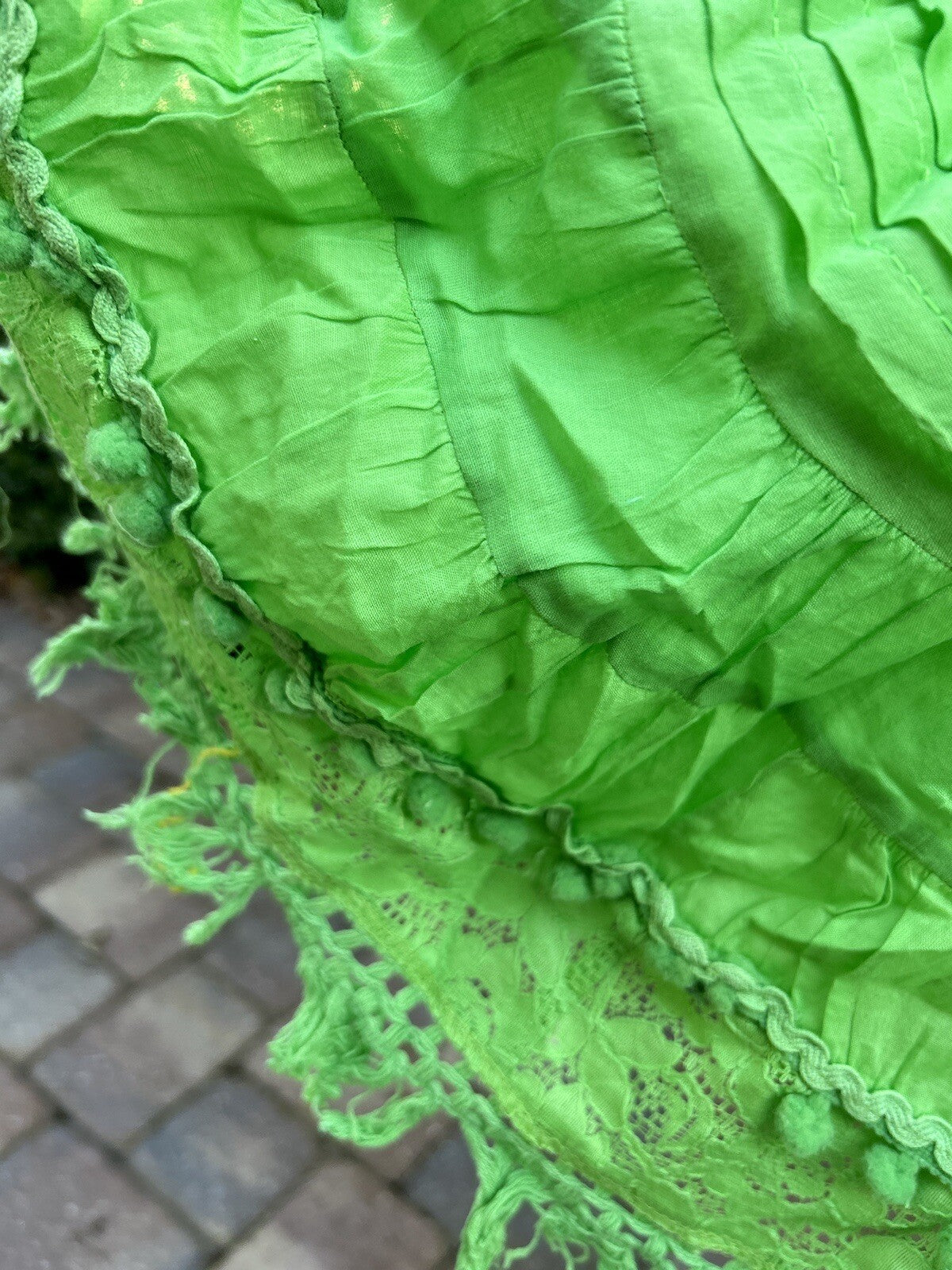 Antica Sartoria 2023 Green Skirt With Lace  And Midi Top With Pompom NWT O/S