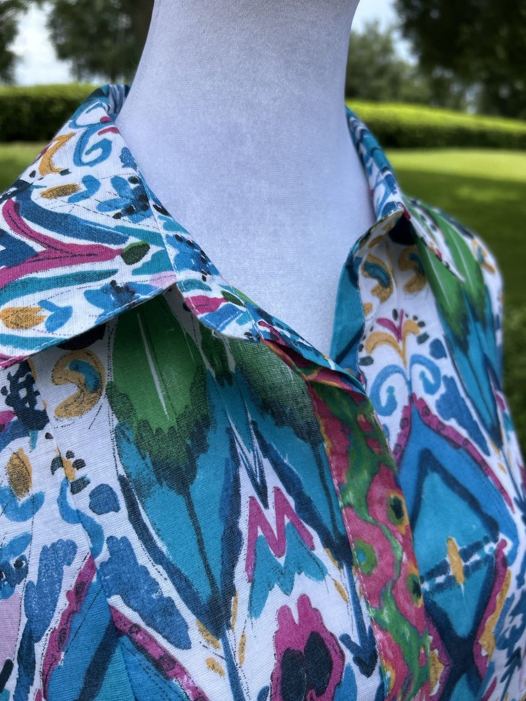 Antica Sartoria Button Down Blue Green Pink Collar Dress NWT L/XL Colorful