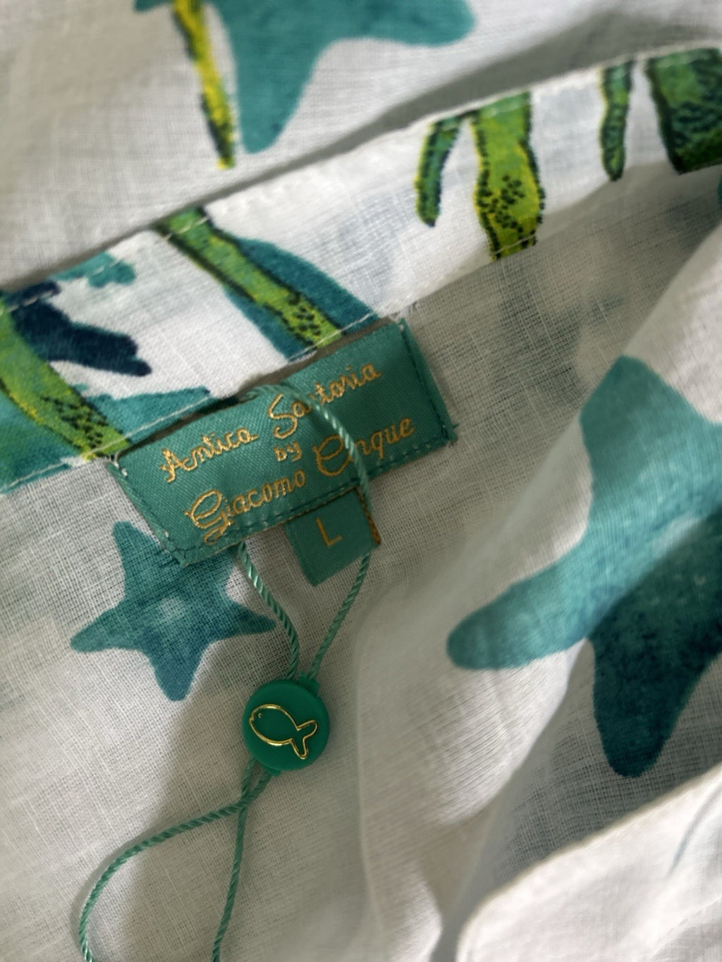 Antica Sartoria 2025 White & Blue Star Fish & Corals Tunic Kaftan Large NWT