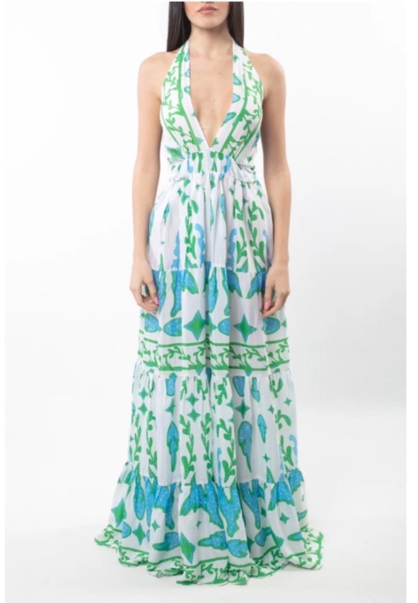 Antica Sartoria 2025 Blue Green White Halter Top Dress NWT O/S