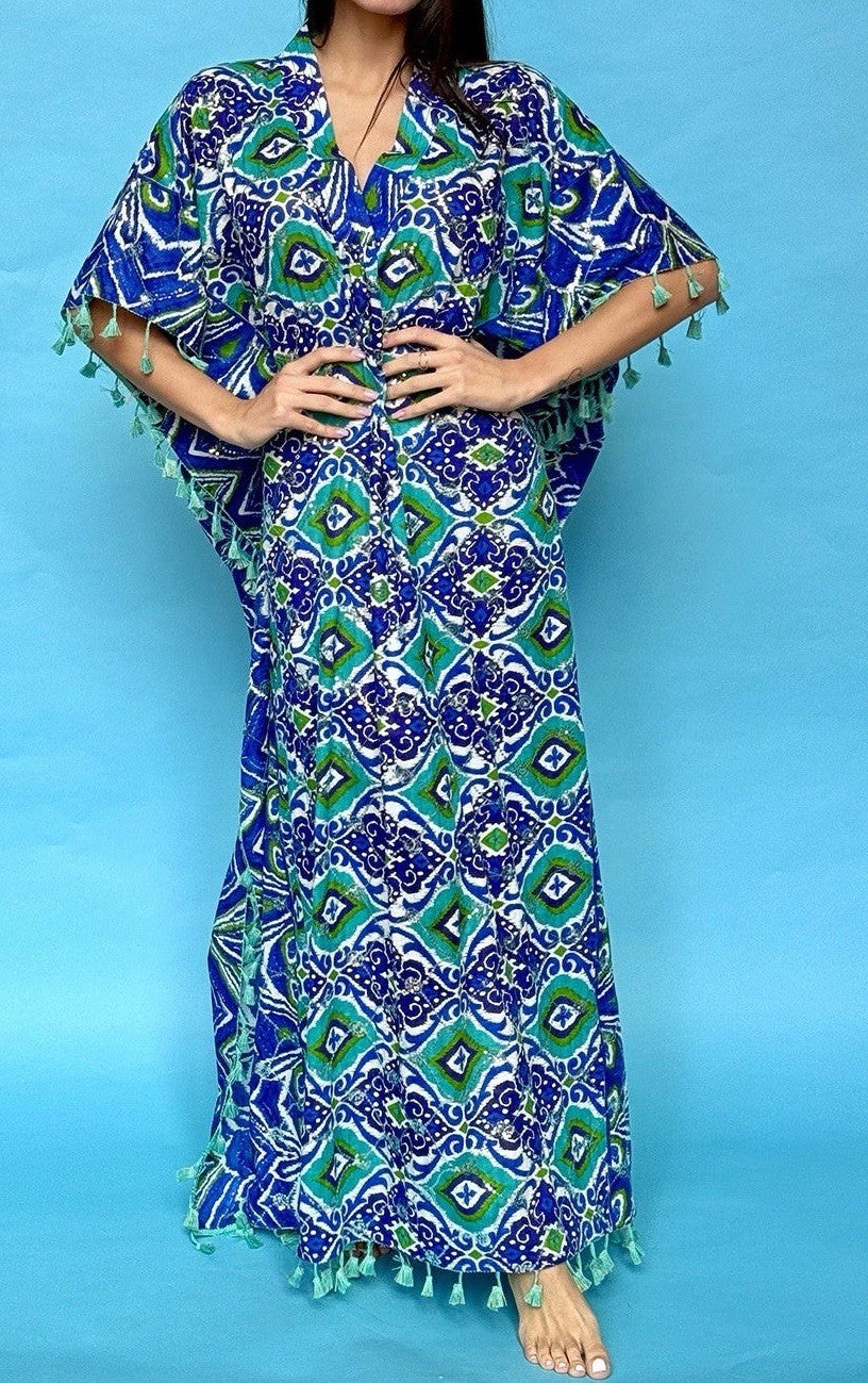 ANTICA SARTORIA 2024 ROSES LONG MUMU/DRESS/KAFTAN L/XL PONCHO BLUE