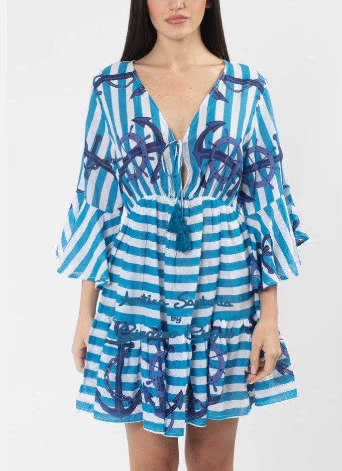 Antica Sartoria 2025 Blue And White Sailor Dress NWT O/S