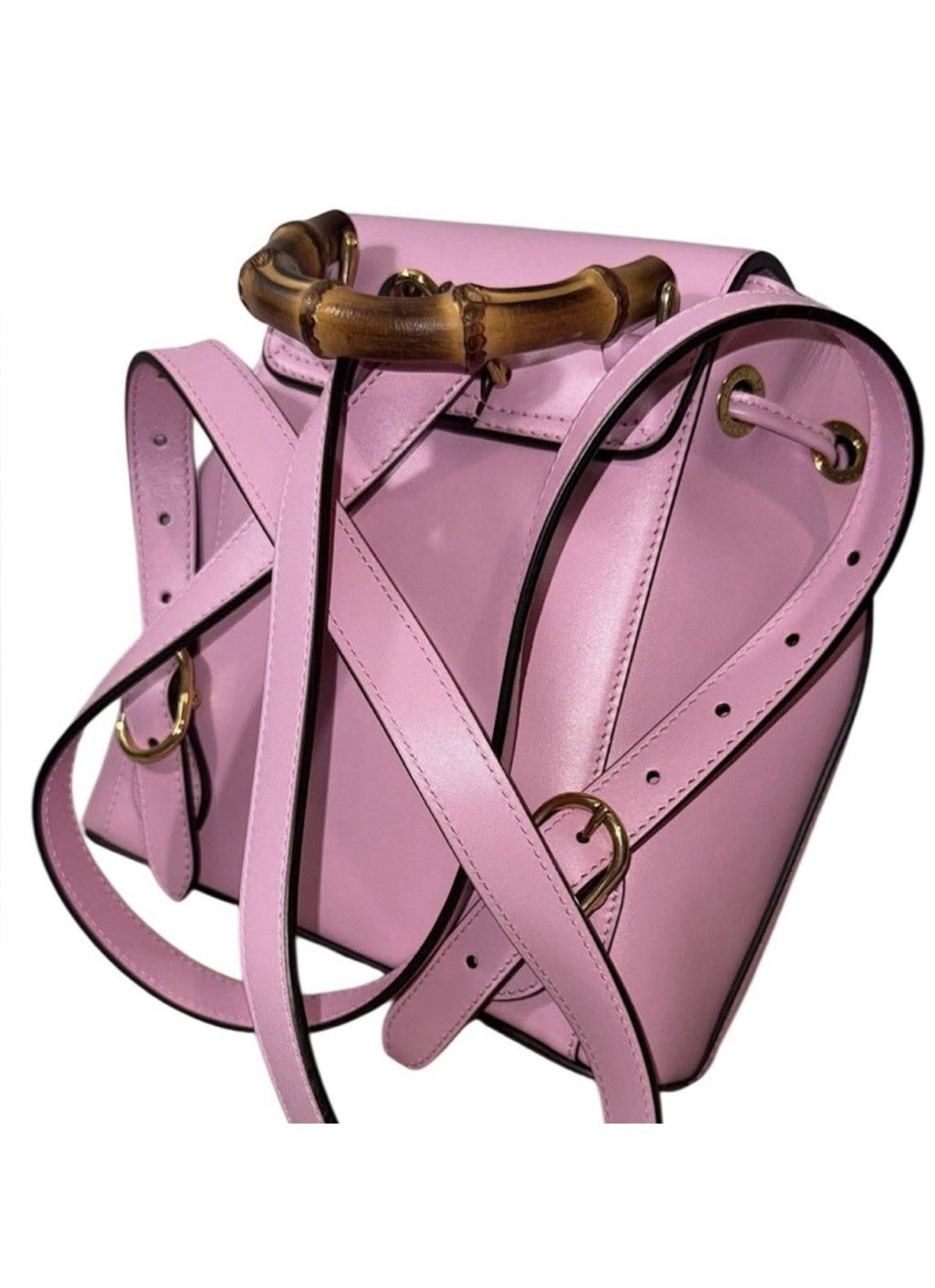 Gucci Bamboo Backpack Daypack Smooth Leather Pink Gold Metal Fittings