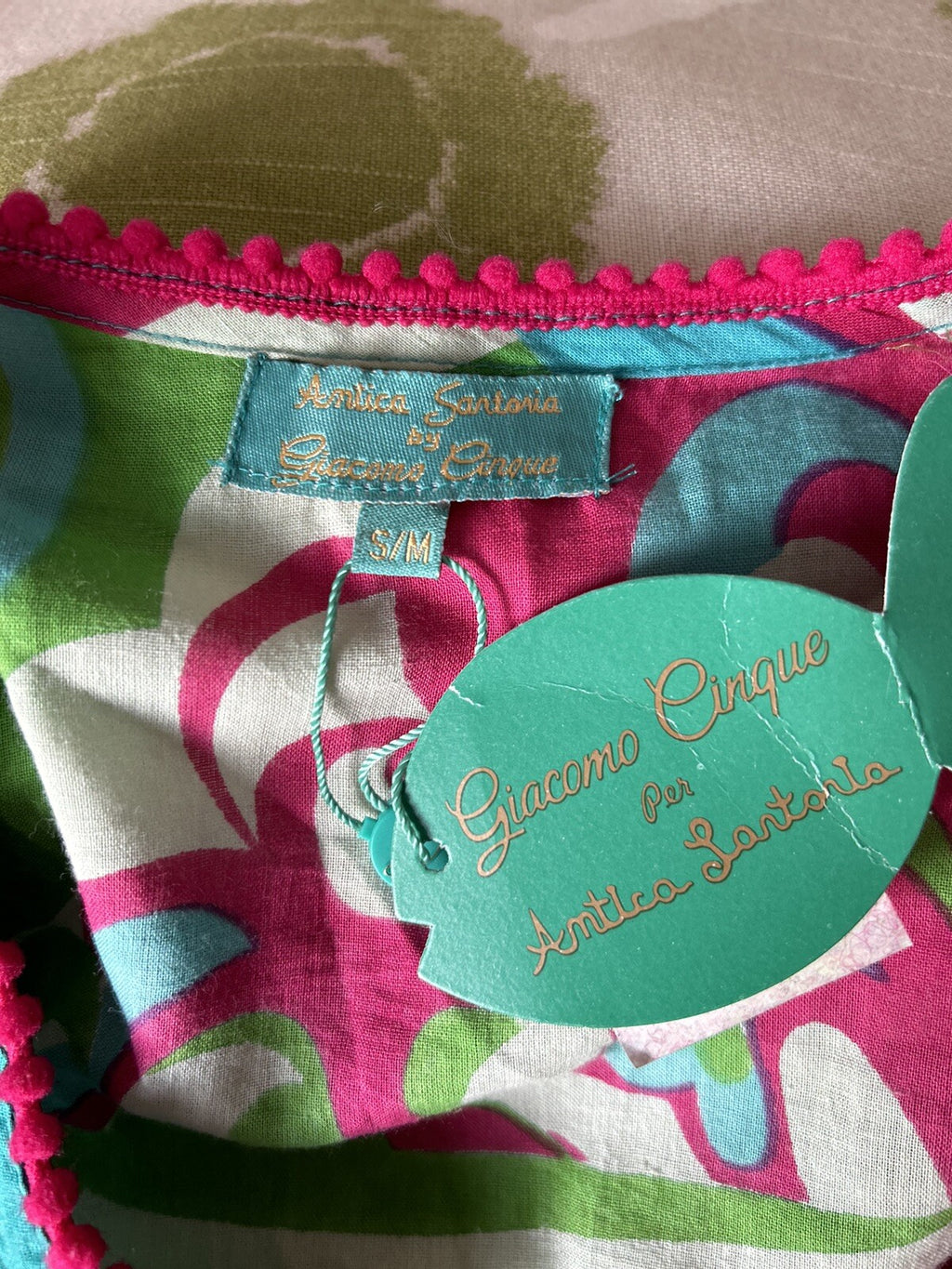 Antica Sartoria Splash & Wave Pattern Long Kaftan Dress Aqua🩵 🩷 Pink 💚🤍 S/M