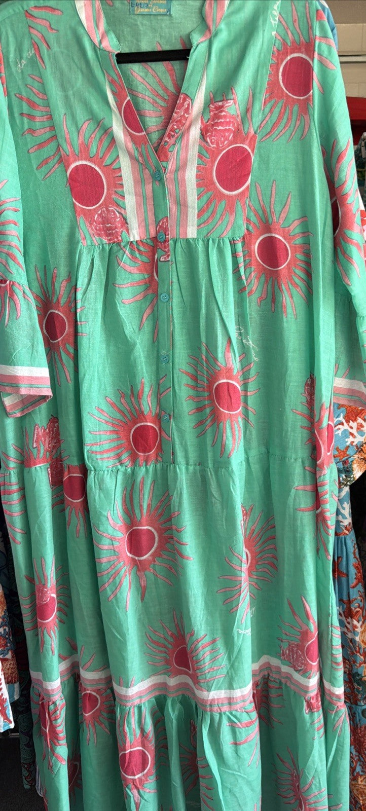 Antica Sartoria 2026 Fuxia Aqua Sunburst Tie Front Long Dress Sample