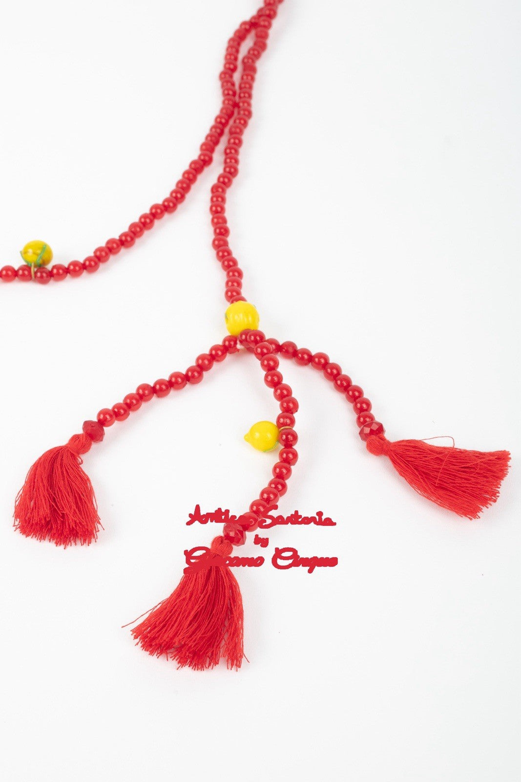 antica sartoria Beaded Belt Necklace Bag Chain NWT O/S Red W/ Lemon 🍋