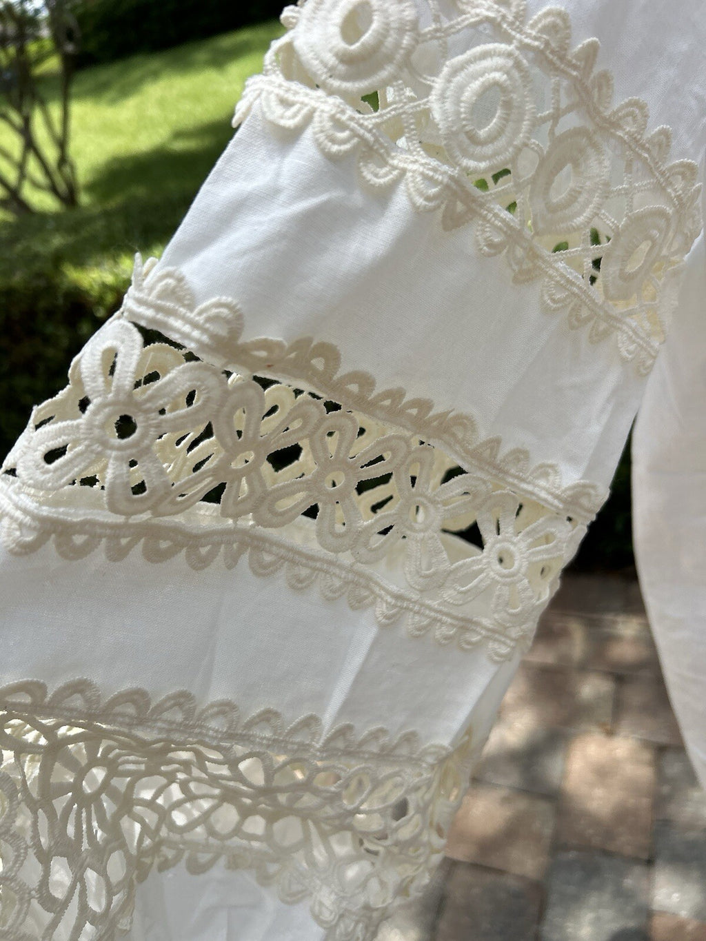 Lara Cutout Lace Blouse Beautiful 100% Cotton Button Boho L / XL