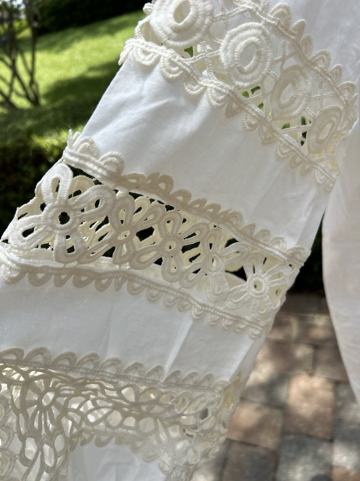 Lara Cutout Lace Blouse Beautiful 100% Cotton Button Boho L / XL