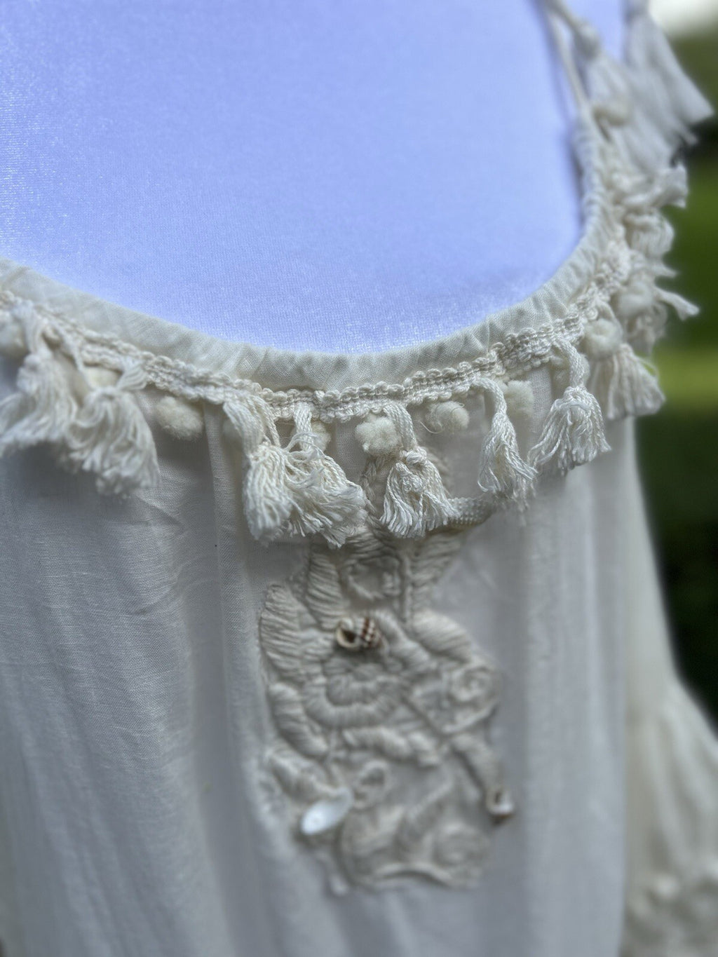 Antica Sartoria Off White Peek A Boo Shoulder Dress  Lace POMPOM