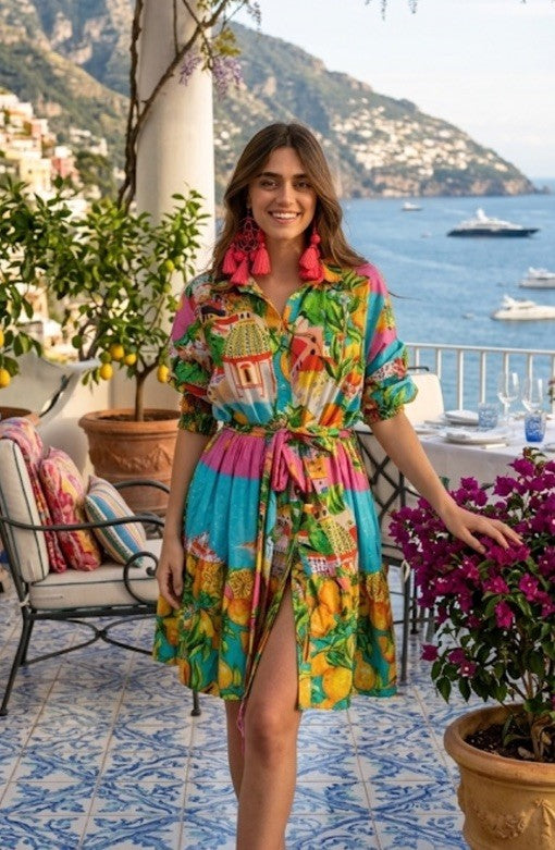 Antica Sartoria 2026 Positano Pink Button Front Dress NWT  O/S Gorgeous DRESS