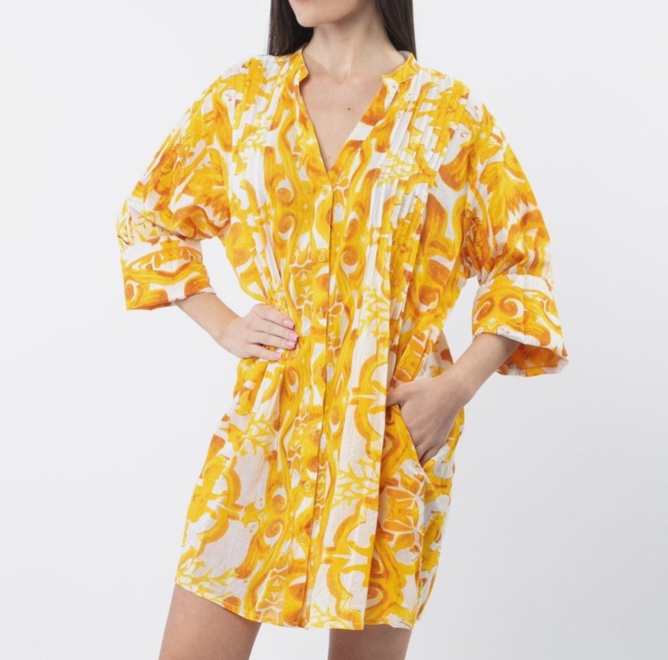 Antics Sartorial 2025 Yellow & White Button Front Kaftan Shirt L/xl NWT