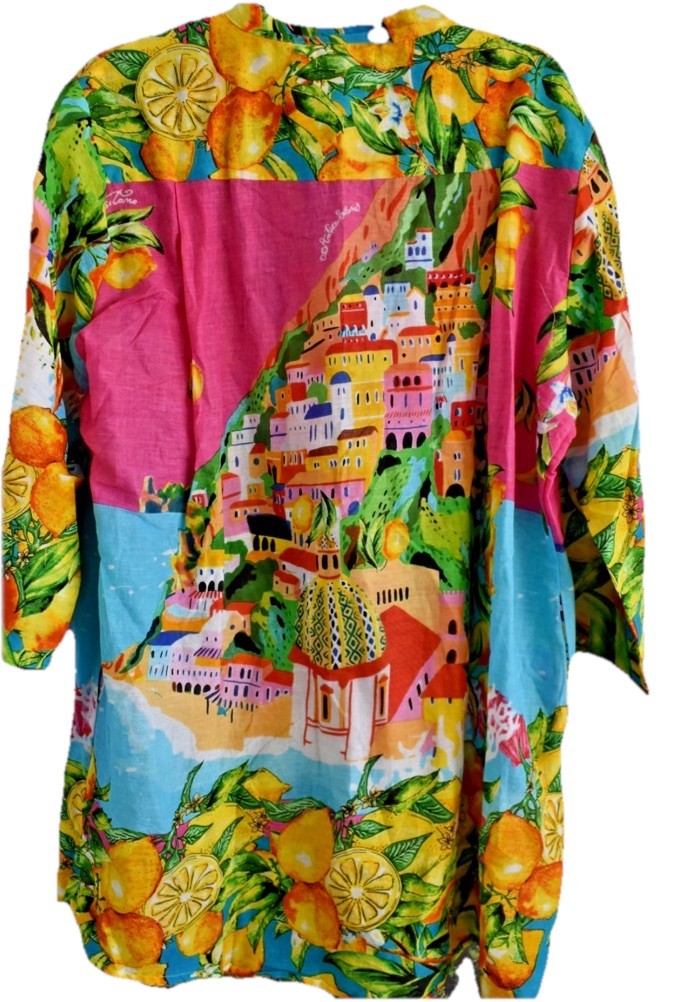 Antica Sartoria 2026 S/M Positano Pink Lemon Button Down Dress NWT
