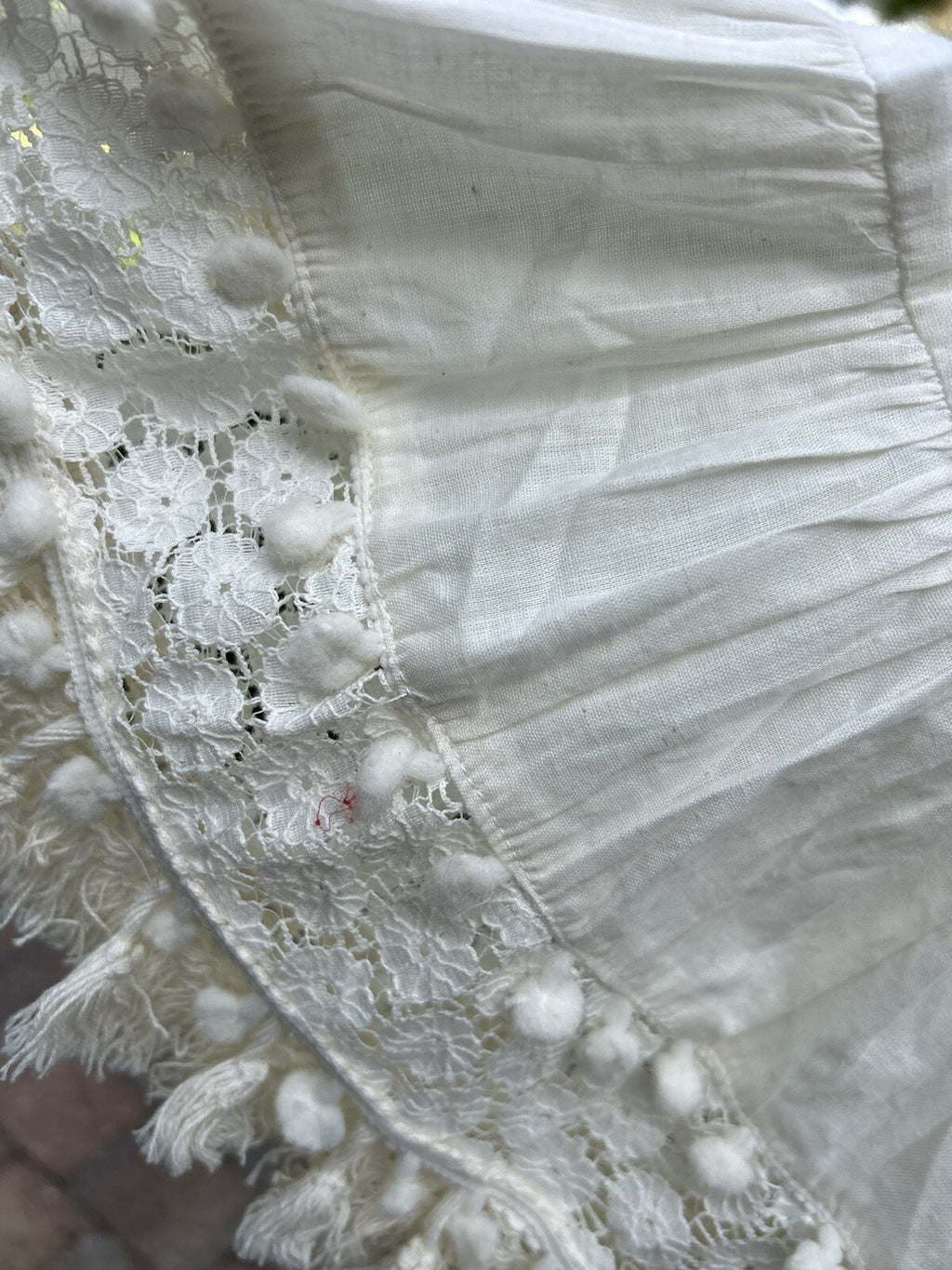 Antica Sartoria Off White Peek A Boo Shoulder Dress  Lace POMPOM